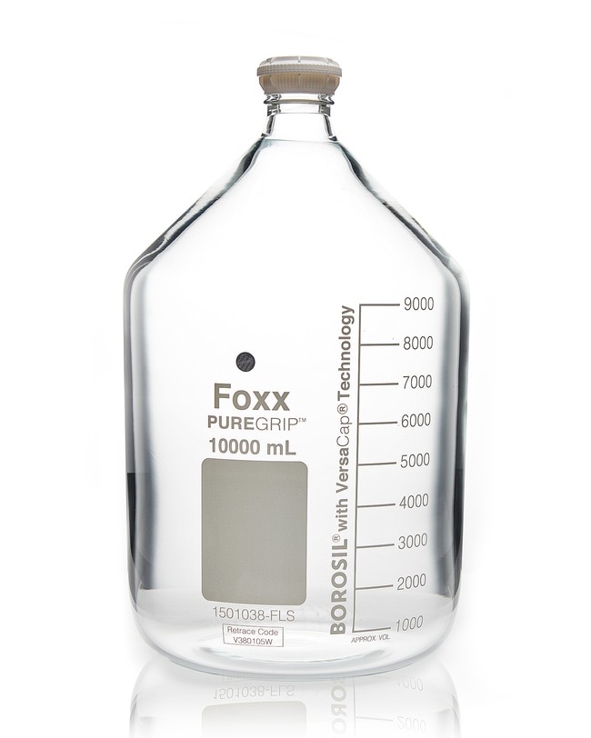 Foxx Life Sciences PUREGRIP Round Glass Media Storage Bottles, GL45, 10L