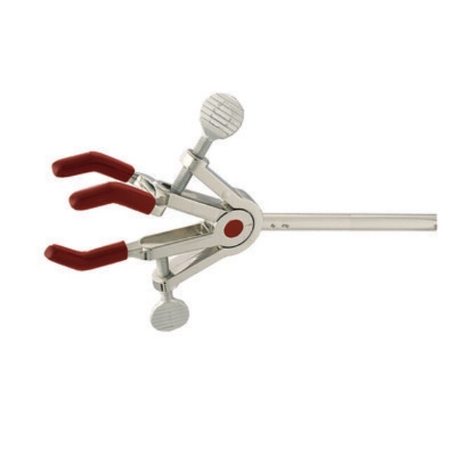 Chemglass Life Sciences Three-Prong Extension Clamp, Open Yoke, Small, Dual Adjust