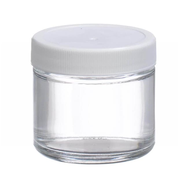Fisherbrand™ Clear Straight-Sided Glass Jars with White Polypropylene Caps