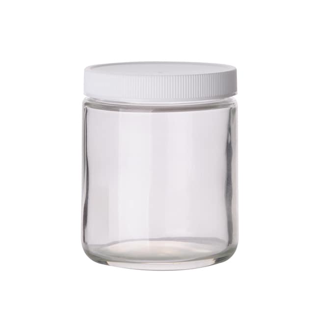 Fisherbrand™ Safety-Coated Clear Straight-Sided Wide-Mouth Glass Jars with Caps