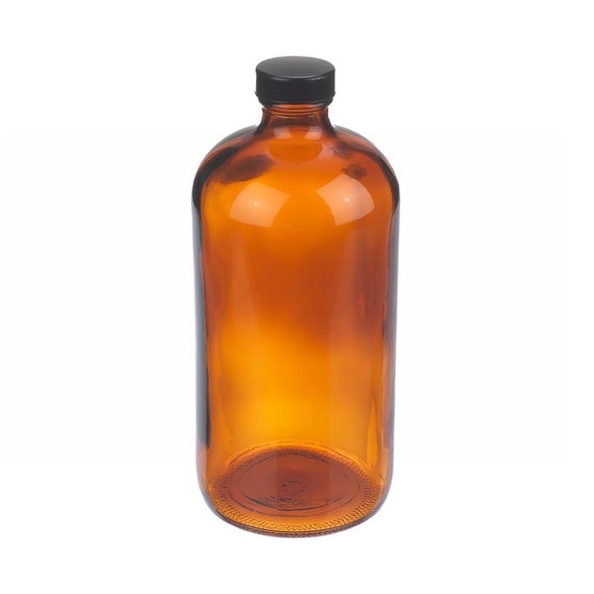 Fisherbrand™ Amber Boston Round Glass Bottles with Black Phenolic Caps