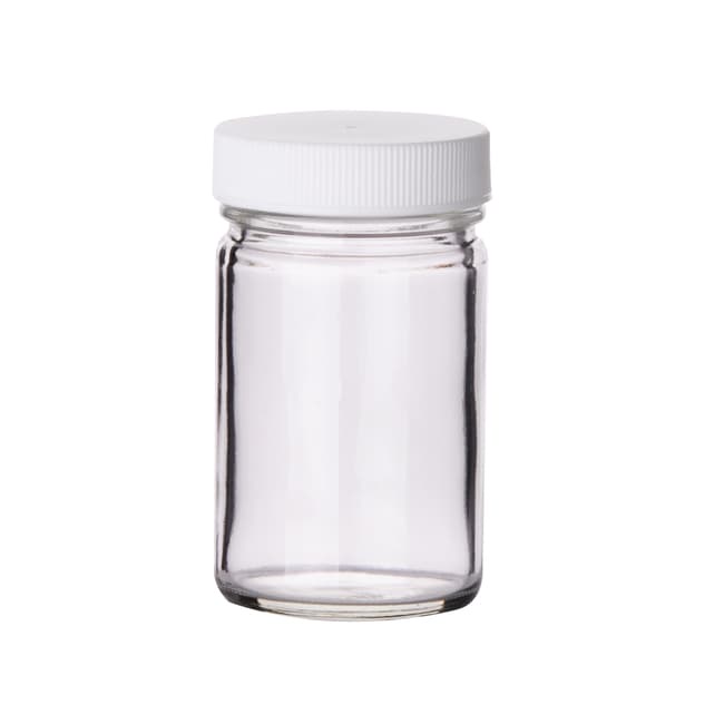 Fisherbrand™ Clear Glass Wide-Mouth Testing Jars with White Polypropylene Caps