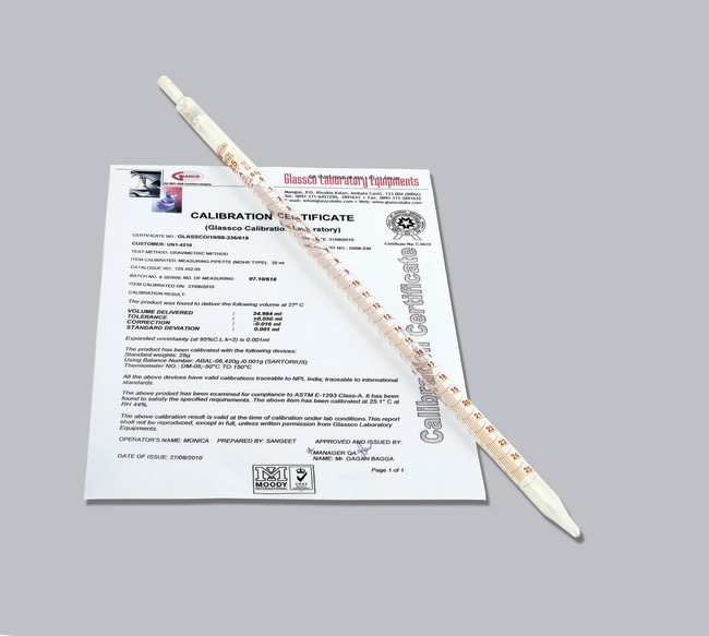 United Scientific™ Class A Mohr Pipette, Individually Certified