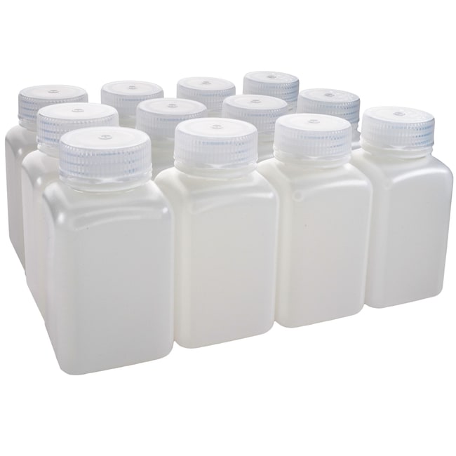 Eisco Labs Sterile Square HDPE Reagent Bottles with Wide-Mouth Polypropylene Caps