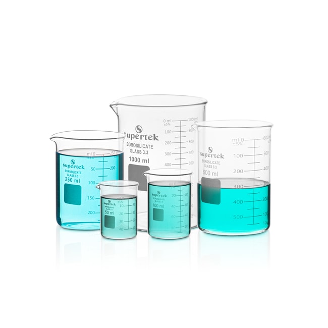 Supertek™ Low Form Glass Beakers, Set of 5